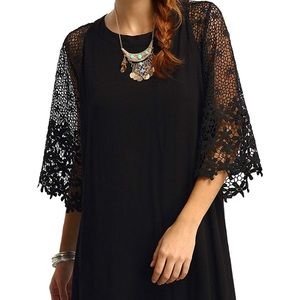 Black Half Mesh Sleeve Tunic Dress